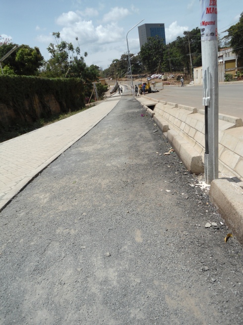 A finished cycle path on Kileleshwa Ring Road approaching Raptor Road